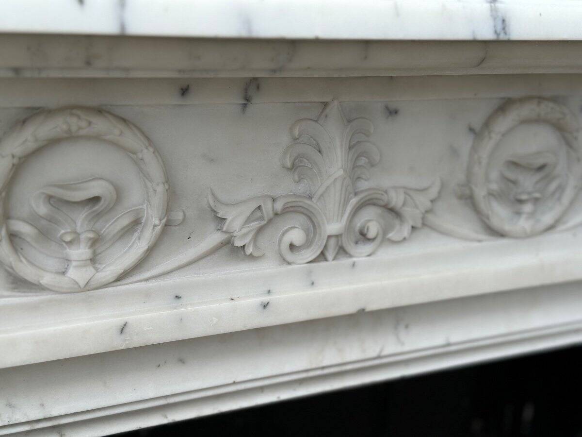 Louis XVI Style Fireplace In Carrara Marble Circa 1880