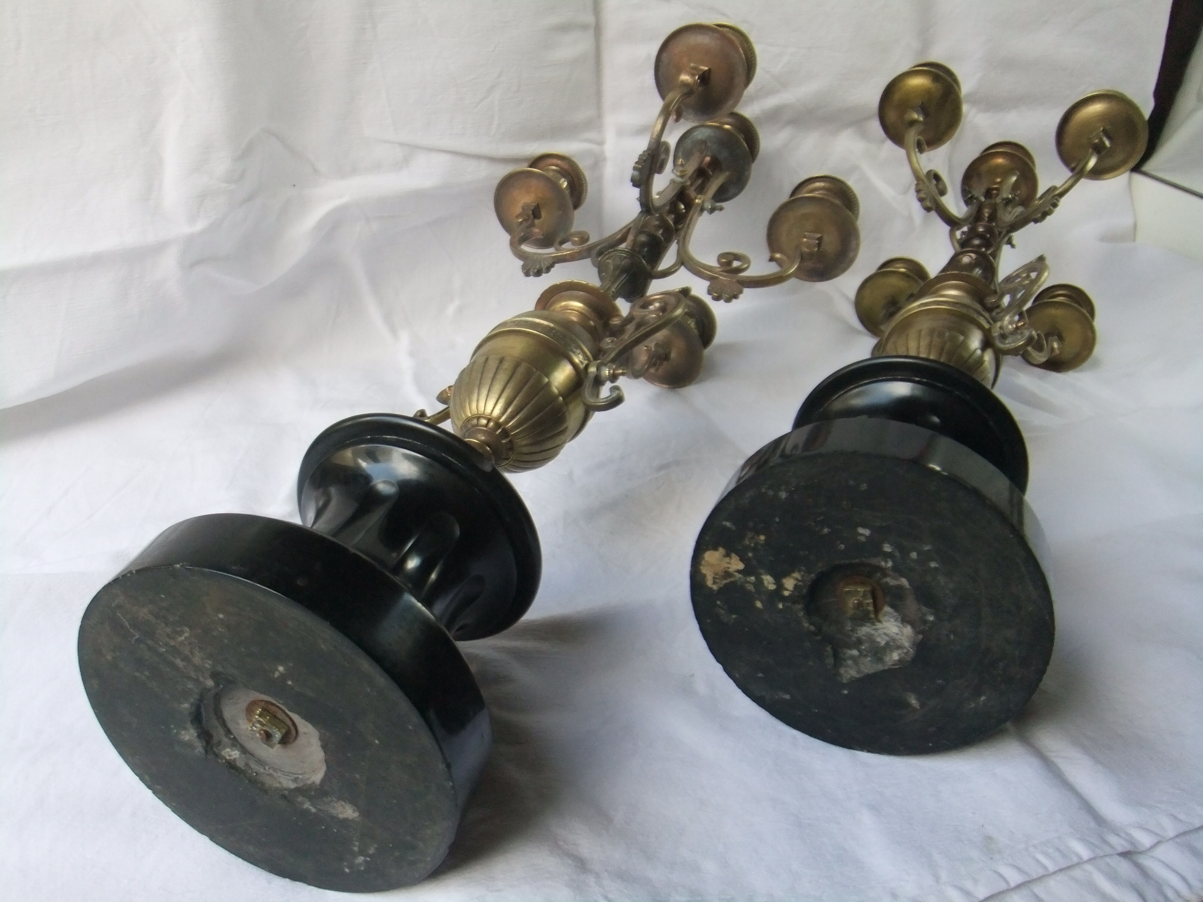 Pair of bronze Napoleon III marble candelabra with mantelpiece decoration