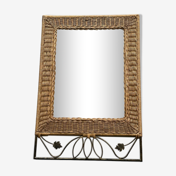 Mirror with rattan and metal frame