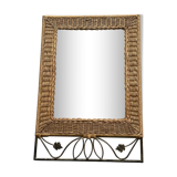 Miroir avec cadre en rotin et métal