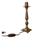 Vintage lamp base in patinated gold metal – foliage decor – 25 cm