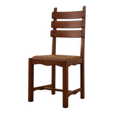 Chaise en chêne et osier brutaliste du milieu du siècle, Belgique, 1960