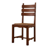 Mid-Century Brutalist Oak and Wicker Chair, Belgium, 1960