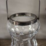 7-sided glass ice bucket with a vintage metal handle