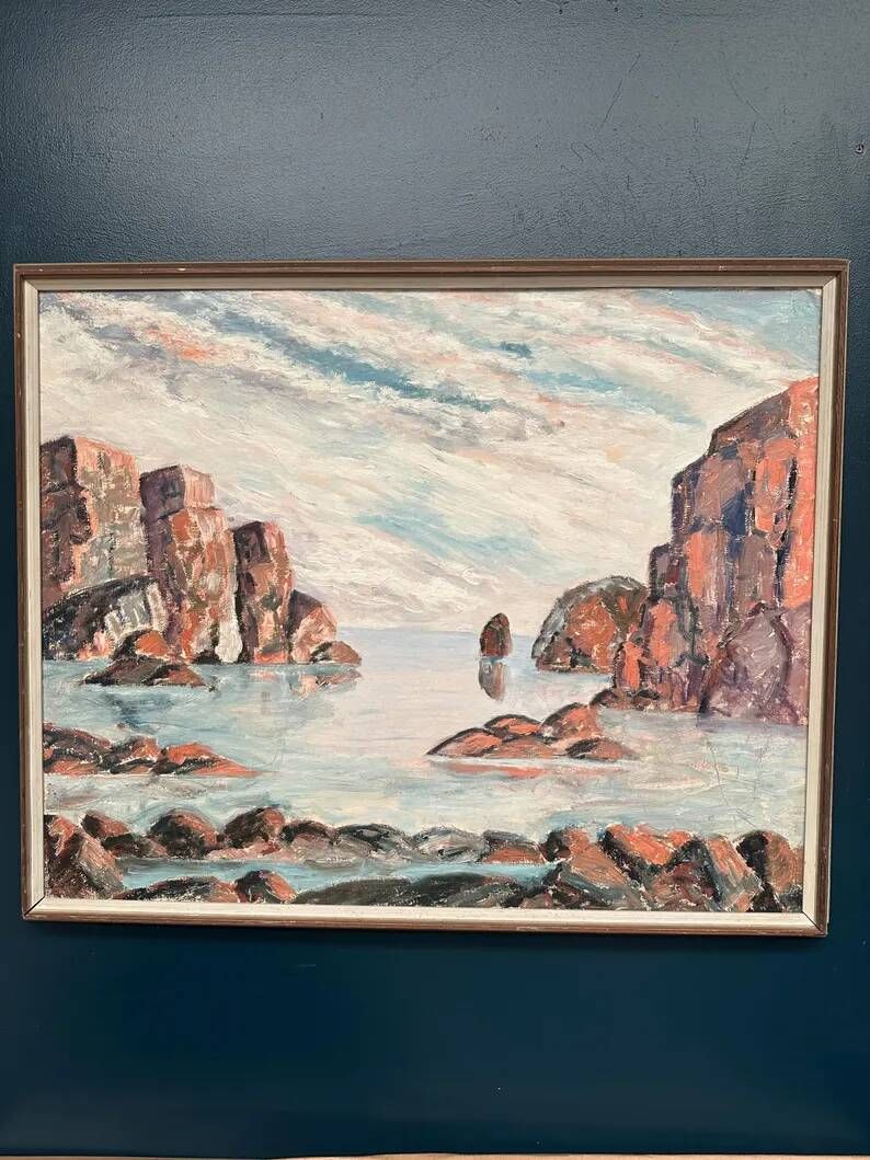 Original Large Swedish Oil on Panel – “Coastal Landscape” – Signed – Vintage & Framed