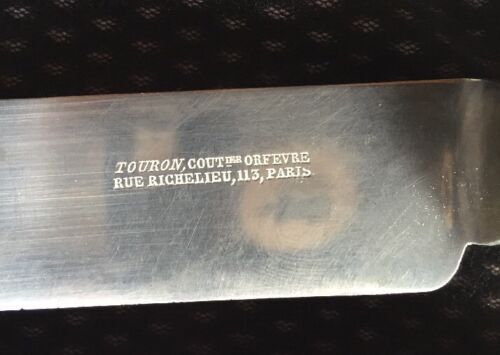 Set of 8 large turret knives paris steel blade handle horn monogrammed