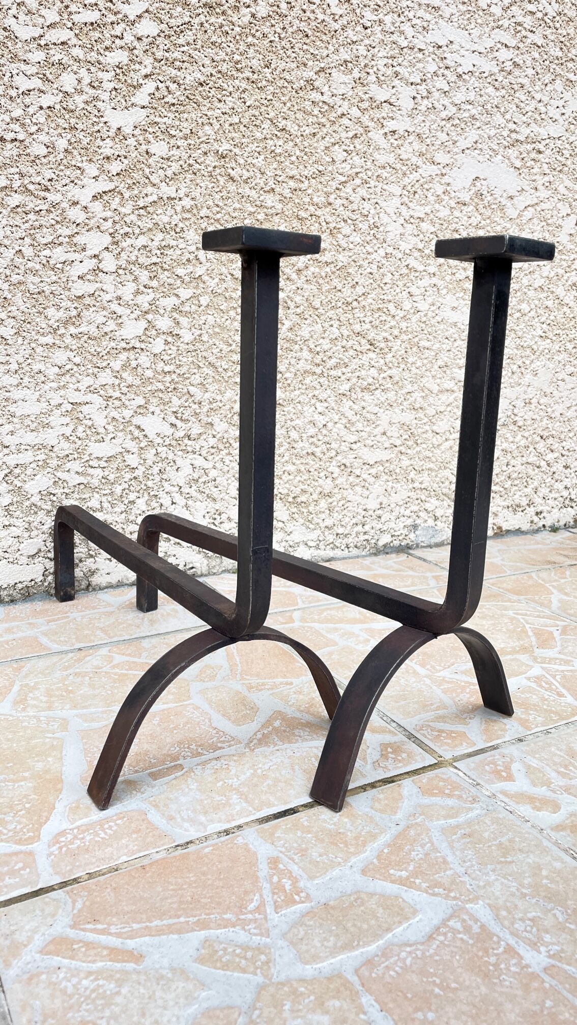 Pair of vintage steel geometric chenets