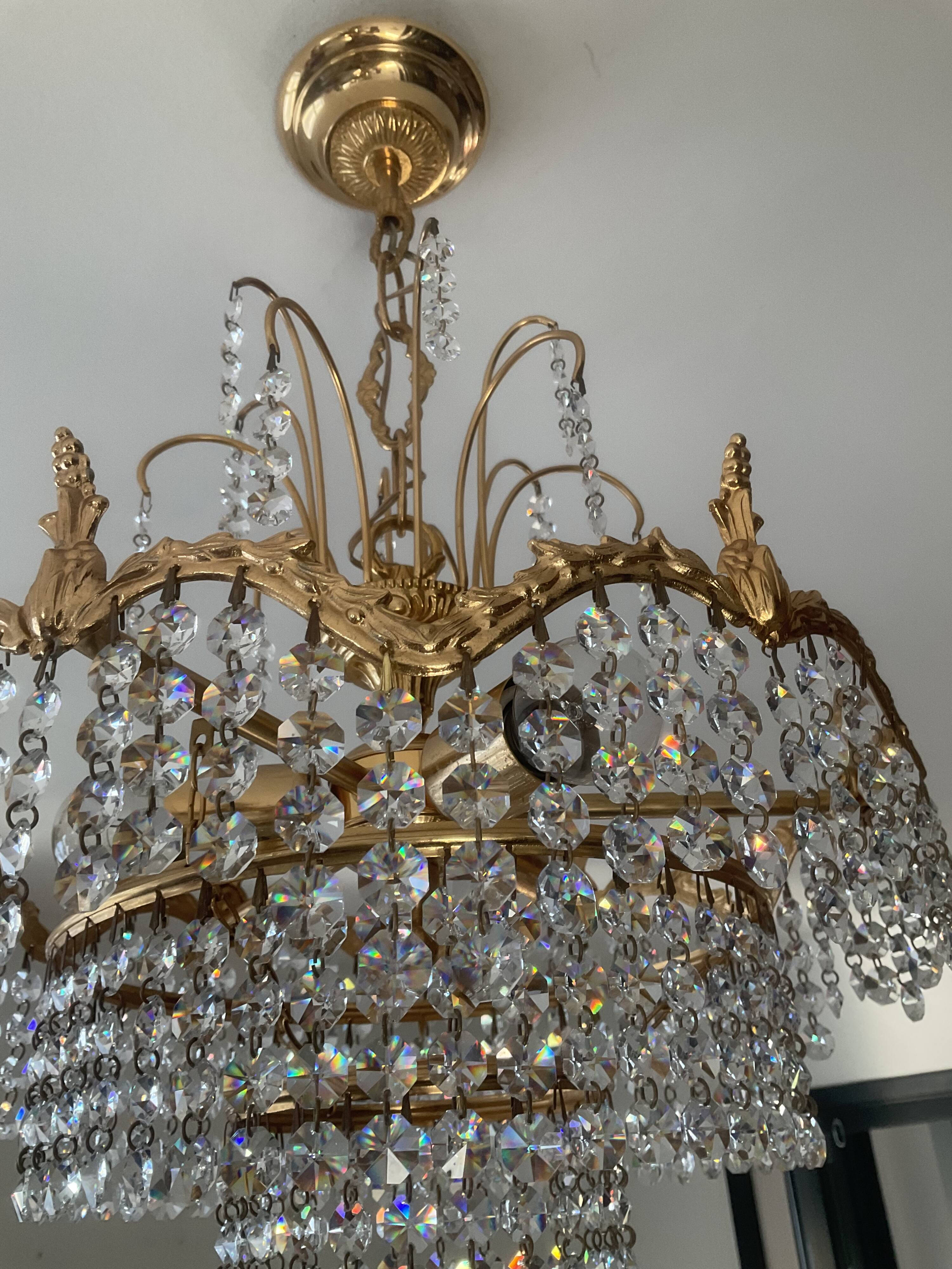 Cascade chandelier with bronze and crystal pendants