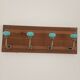 Retro vintage wall coat rack - 4 azure blue ceramic hooks