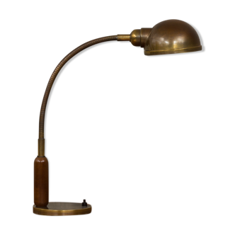 Mid-century solid brass and mahogany desk lamp
