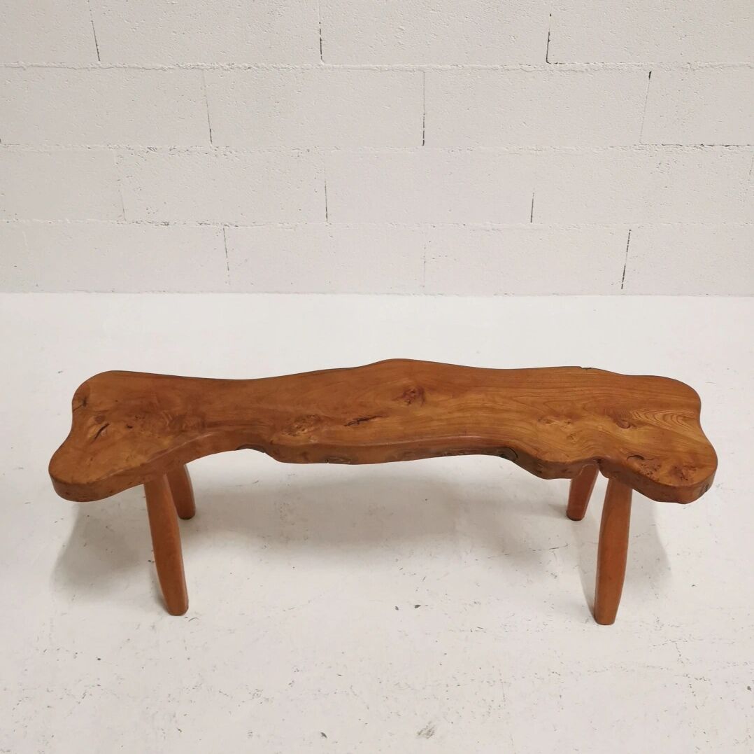 Brutalist solid wood bench, 1950