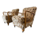 Set of 2 vintage wooden armchairs / club chairs