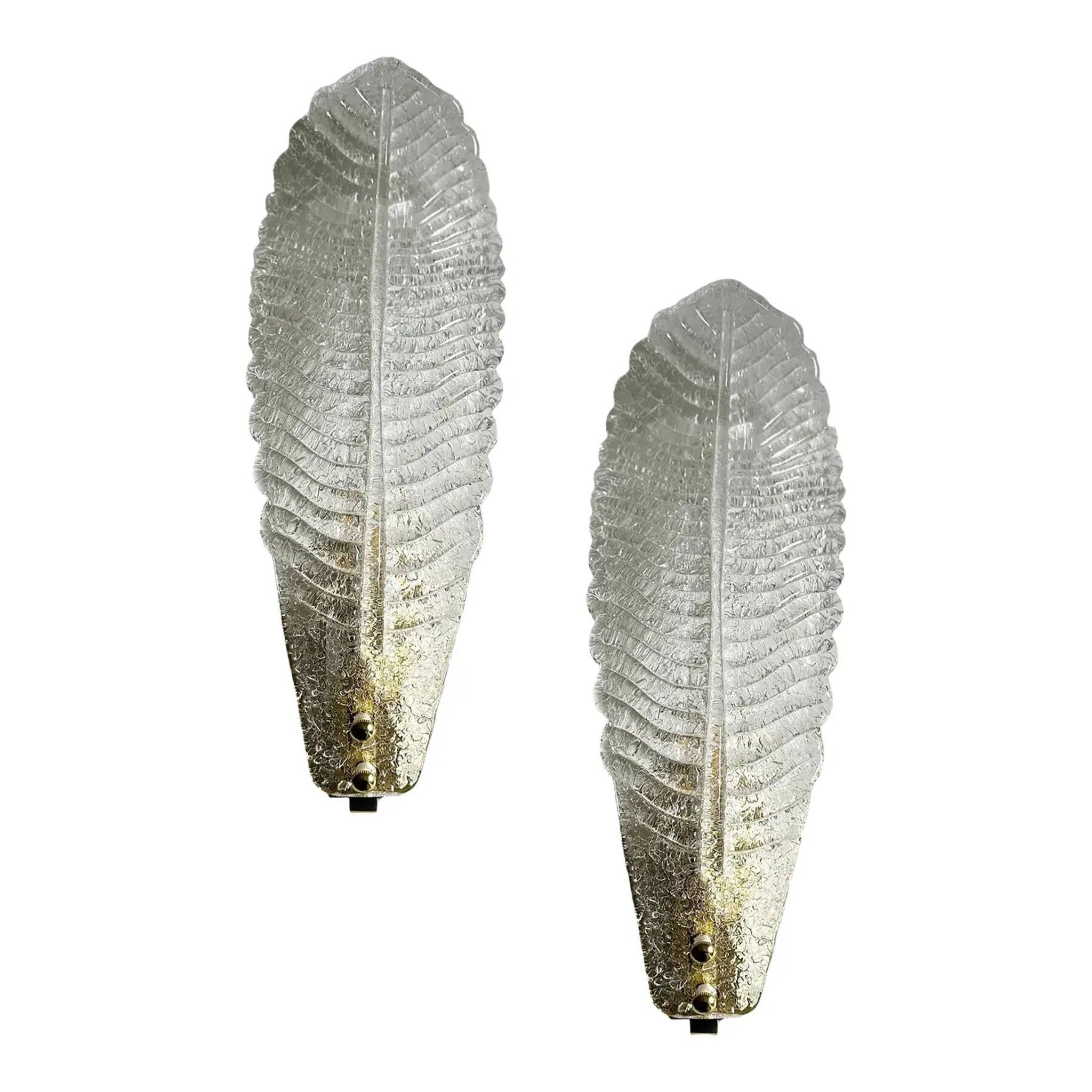 Luxury Italian Murano Glass Leaf Wall Lights – Venetian White, Pair