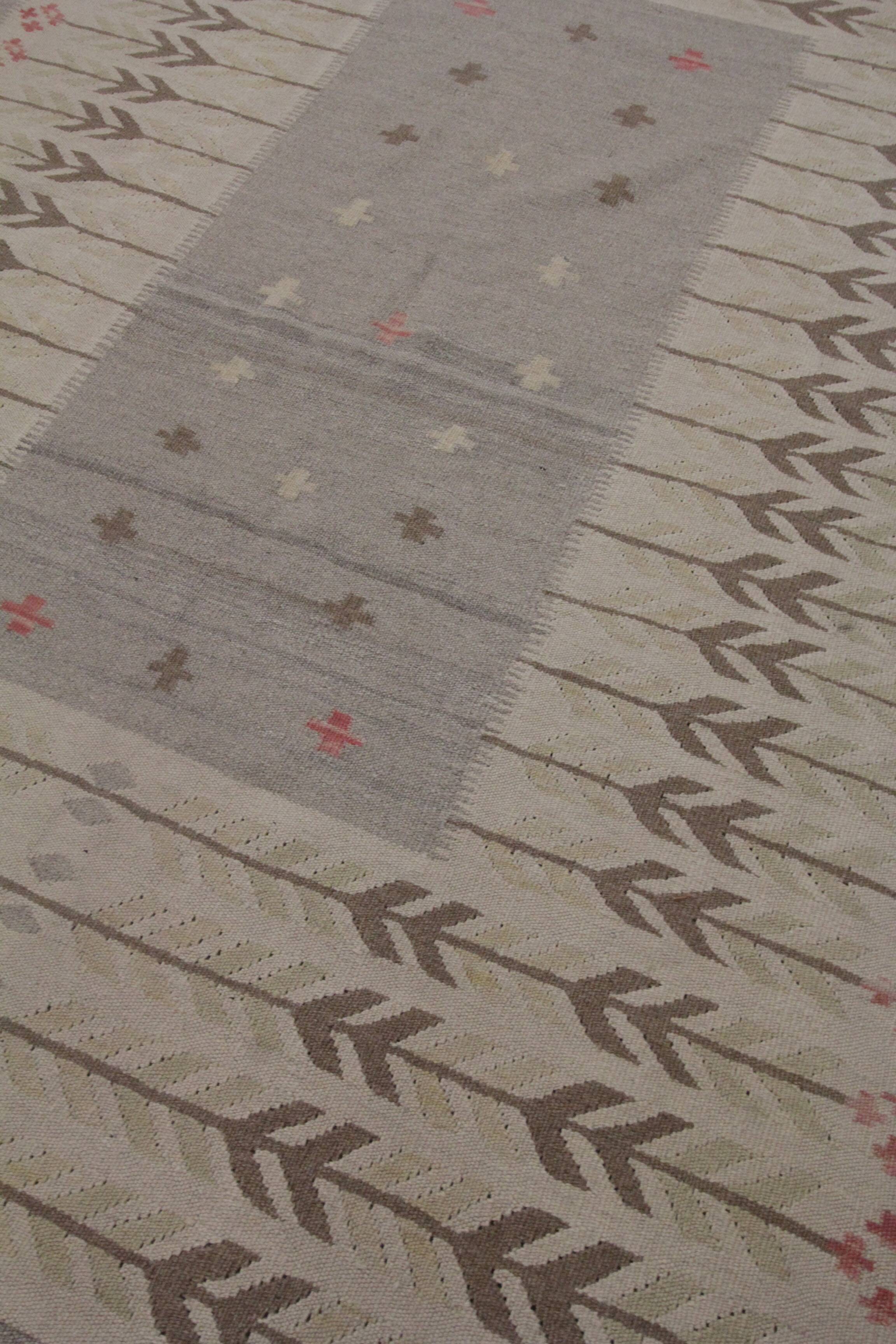 Tapis Kilim marron kaki, tapis tissé plat en laine de style scandinave
