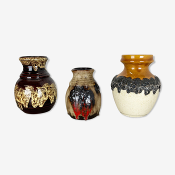 Set of 3 multi-color fat lava op art pottery vase made bay ceramics, germany