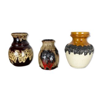 Set of 3 multi-color fat lava op art pottery vase made bay ceramics, germany