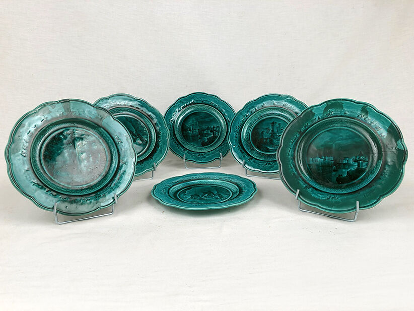 Series of six plates chantournées enamels of Rubelles, mid-nineteenth