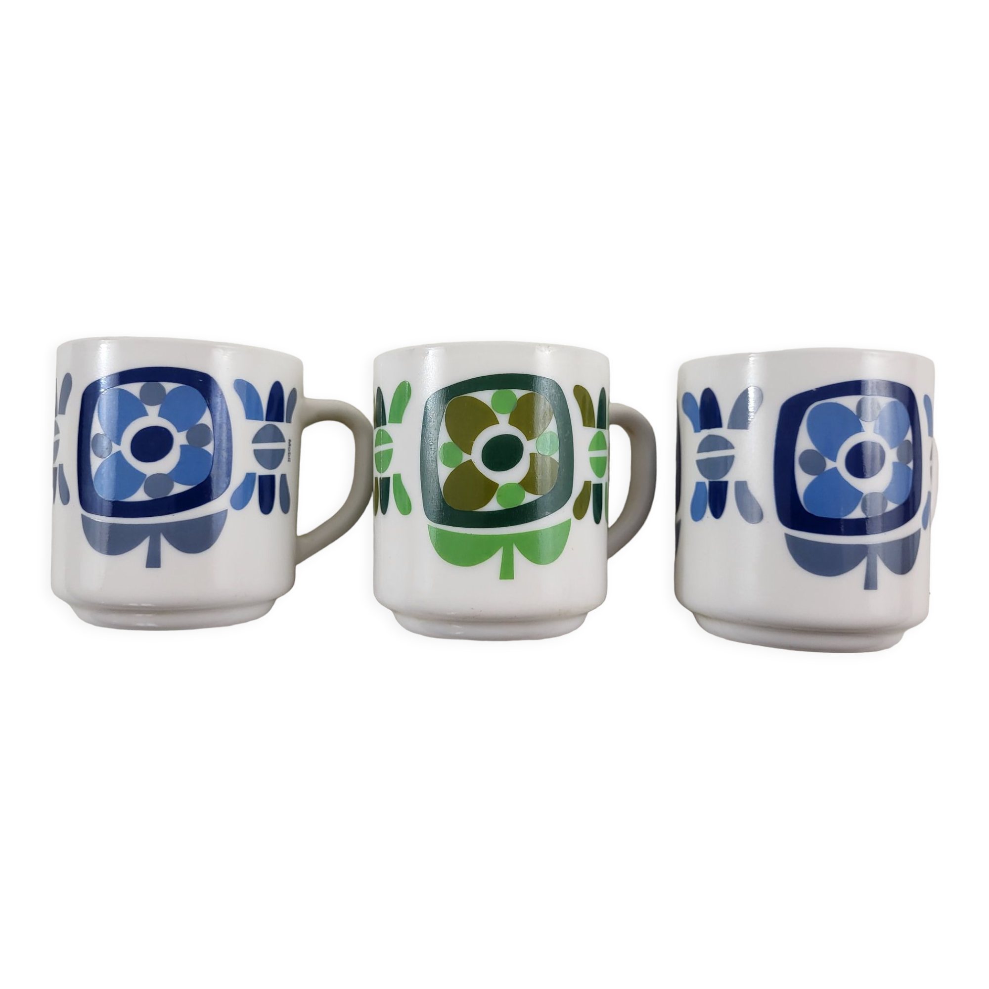 3 mugs vintage mobil design j-c. collector's miller