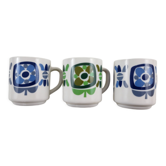 3 mugs vintage mobil design j-c. collector's miller