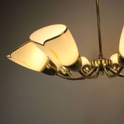 Brass and glass ten-arm chandelier from the mid-century, 1960s.