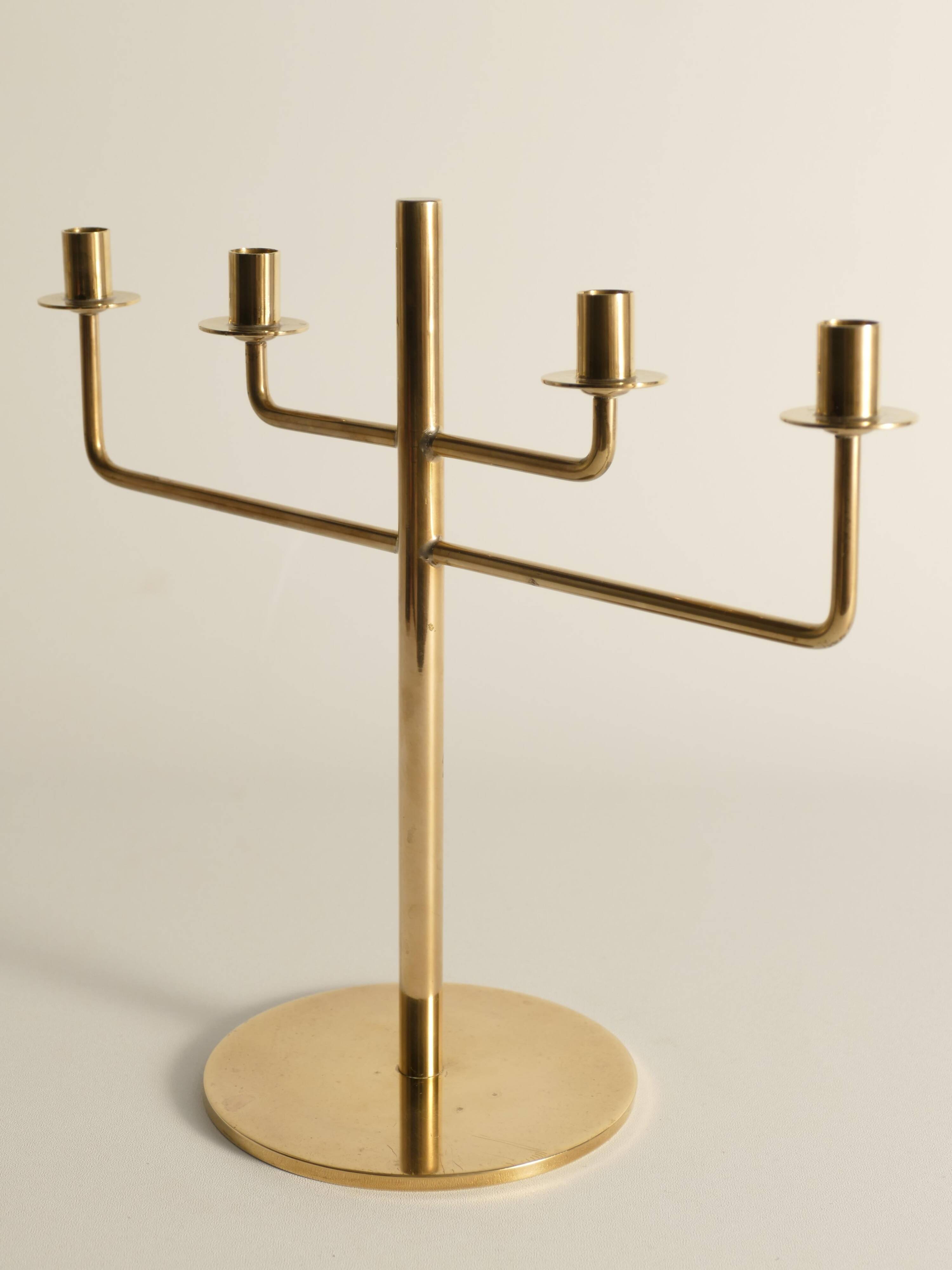 Scandinavian Modern Brass Candelabra by Hans-Agne Jakobsson, Markaryd, 1960s
