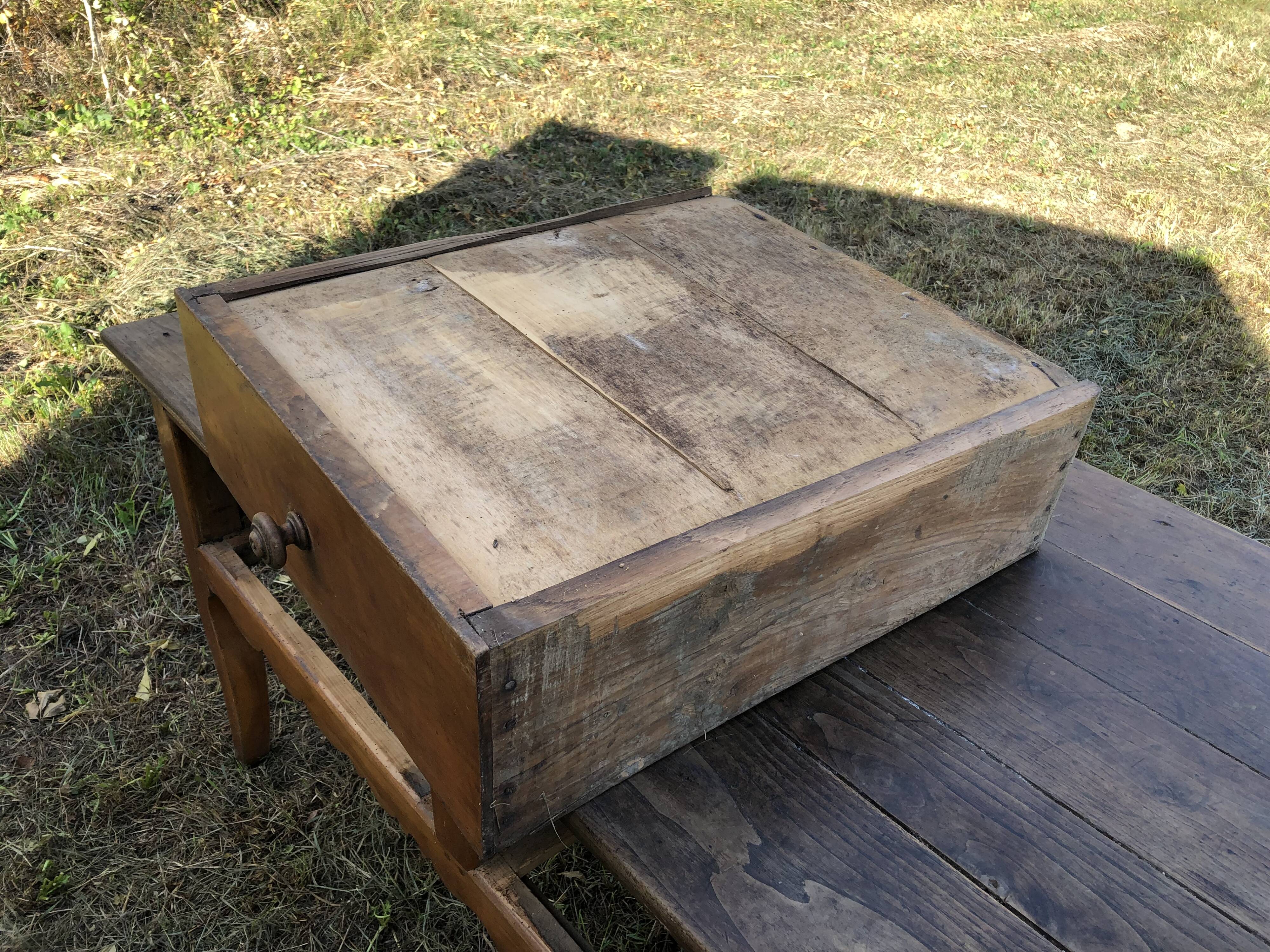 Antique Louis XV paneled table with 3 front drawers in solid cherry wood