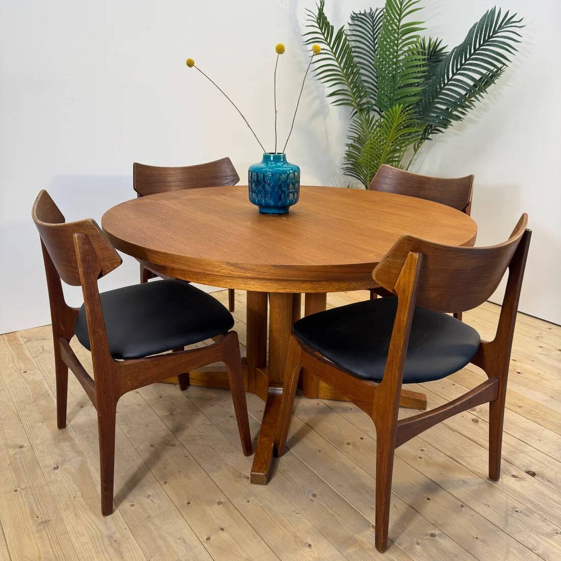 Table à manger rond extensible en teck, Danemark 1960