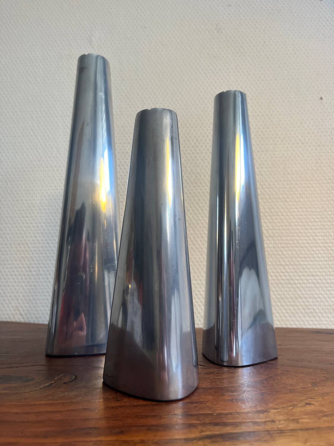 Trio of aluminum candle holders, IKEA 90s
