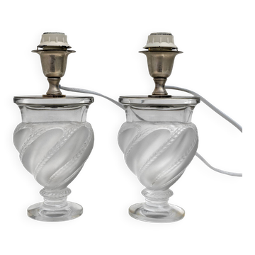 Paire de pieds de lampe "Ermenonville" en cristal signé Lalique, 1960