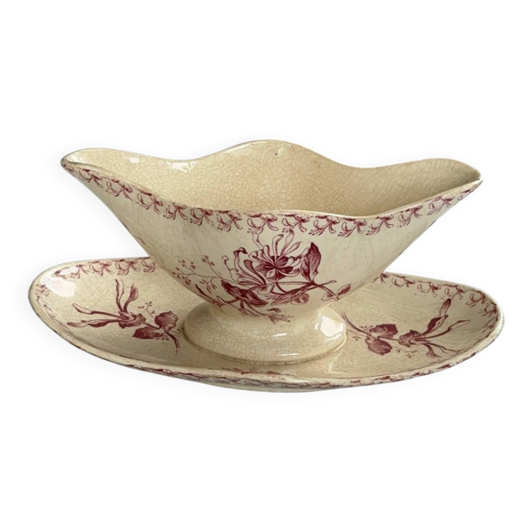 Saucière terre de fer rouge Gien modèle chèvrefeuille - terre de fer p