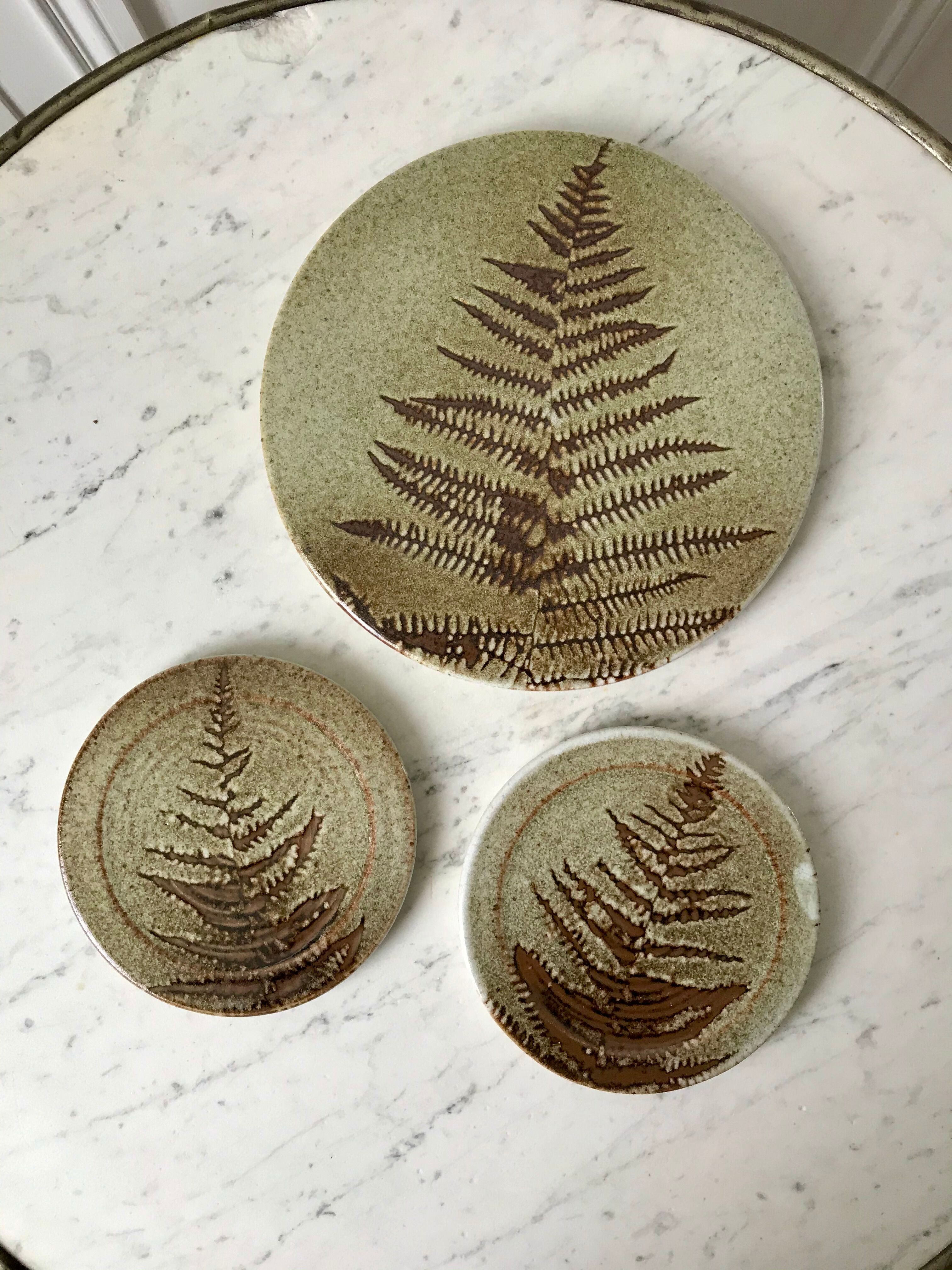Ceramic trifle and coaster set / stoneware pottery signed 70s