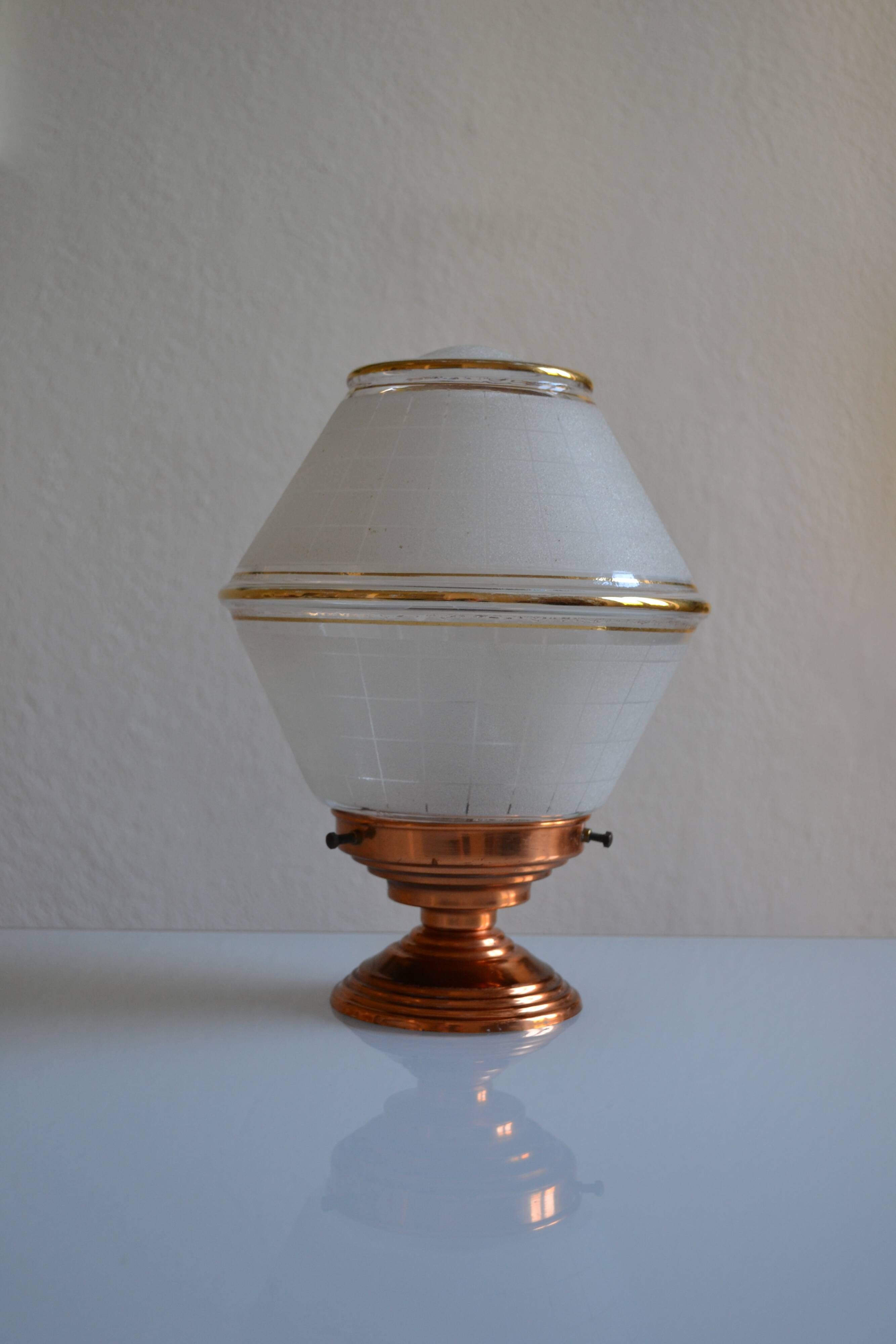 Art Deco table lamp with granite glass globe