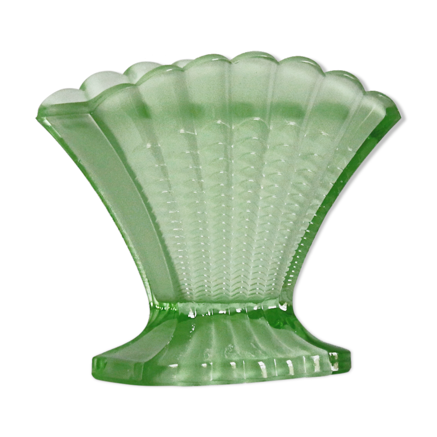 Art deco scallop vase with floral frog