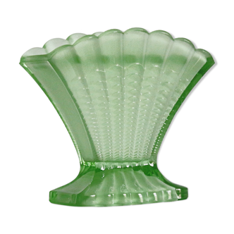 Art deco scallop vase with floral frog