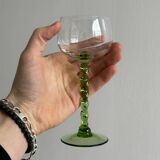 5 verres à pied torsadé vert et transparent