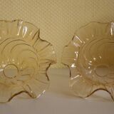 Two corolla-shaped lampshades for suspension or applique, amber colour