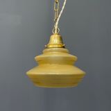 Vintage ocher glass hanging lamps with brass gallery