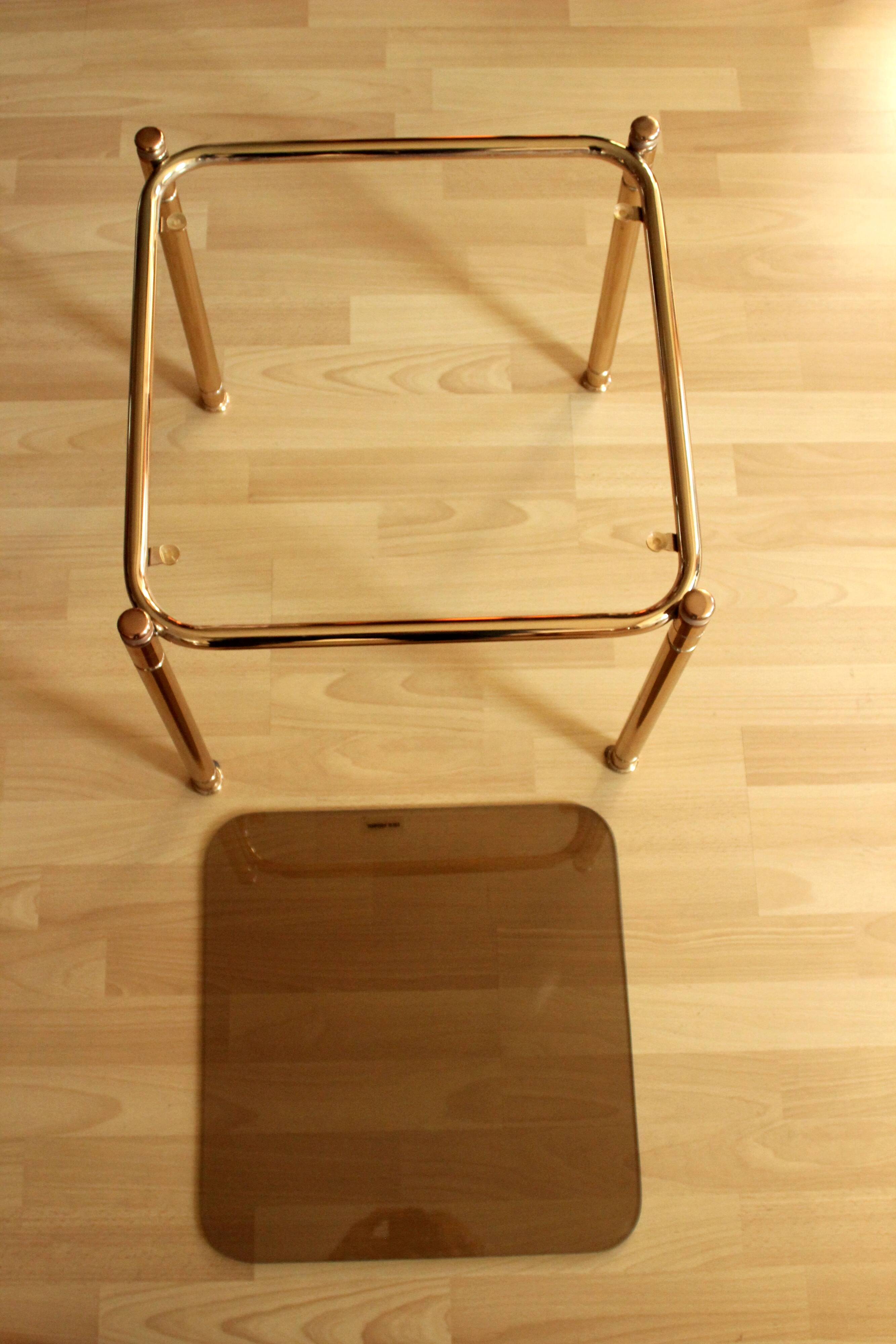 Space Age brass side table with smoked glass plate - vintage