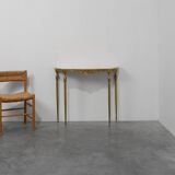 Copper Base and Travertine Top Louis XVI-Style Console Table, Italy