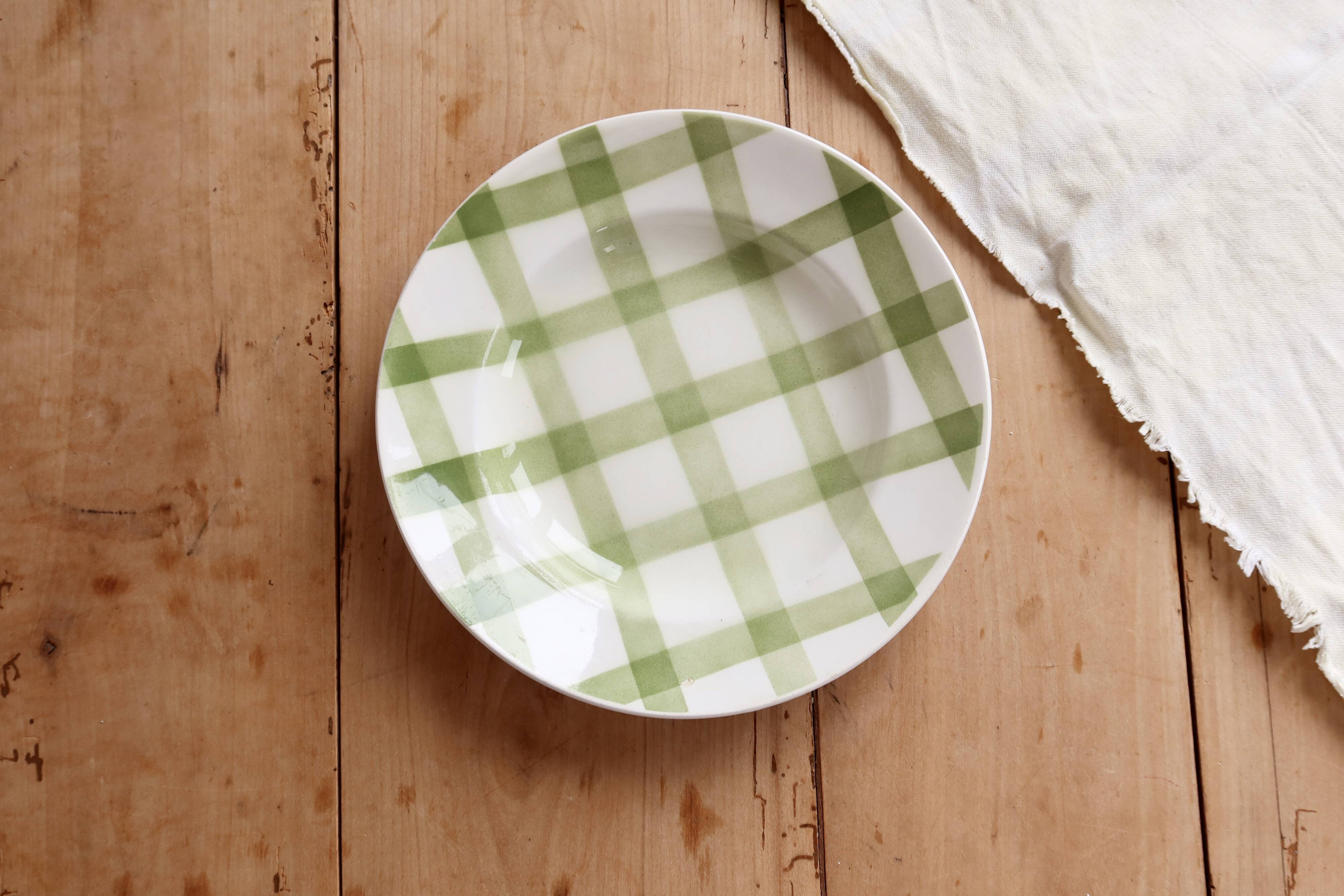 Vintage hollow plate earthenware - Green Tablecloth model - Moulin des Loups