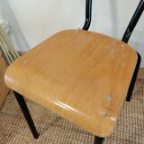 Series of 4 wooden and metal school chairs