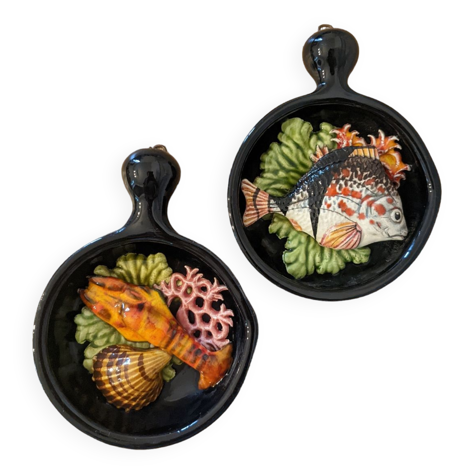 Two trompe l'oeil ceramic casseroles