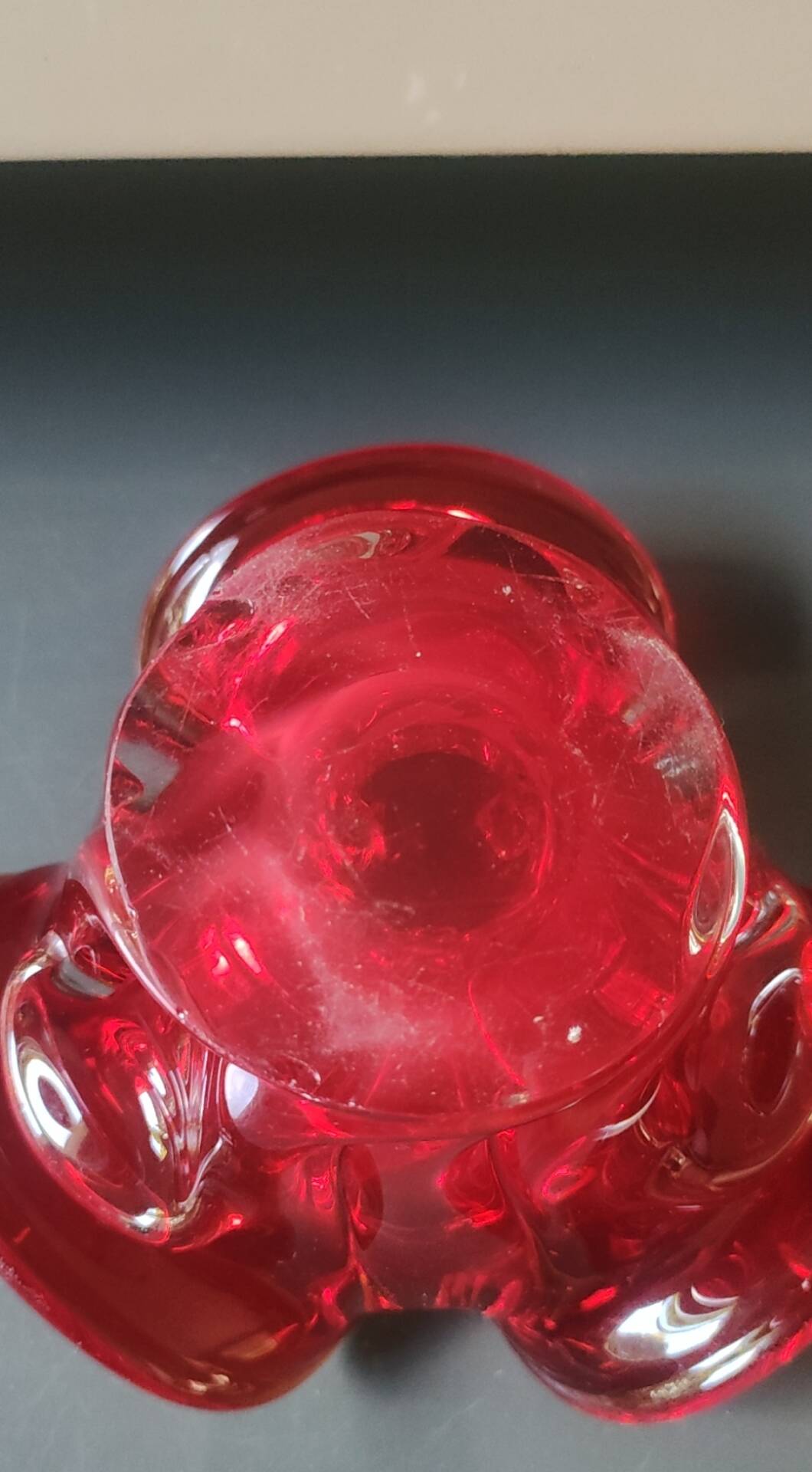 Murano Ashtray/Tray. Organic floral shape. Ruby red, 14cm.