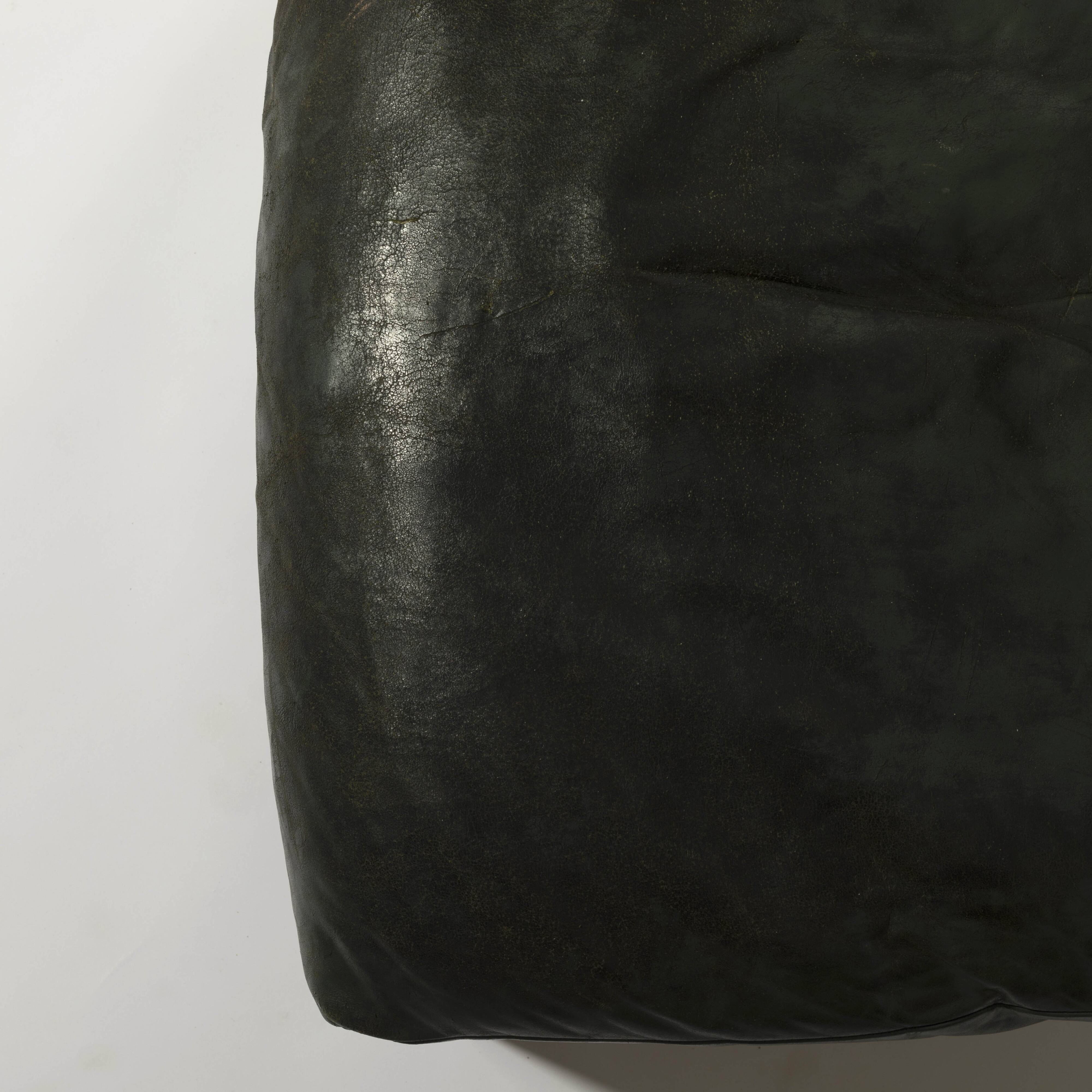 Sling chair in wood and green leather, germany, 1970s