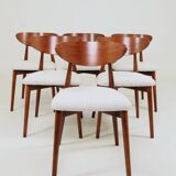 Set of 6 dining chairs, teak color wood, bouclè upholstery