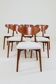 Set of 6 dining chairs, teak color wood, bouclè upholstery