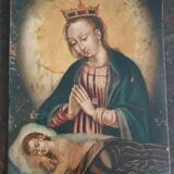Antique painting on copper - 17th/18th century - Virgin and Child asleep
