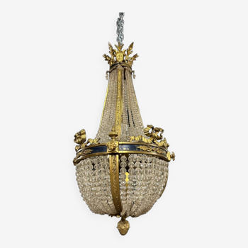 Hot air balloon chandelier in gilded bronze Louis XVI style of Napoleon III period
