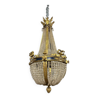 Hot air balloon chandelier in gilded bronze Louis XVI style of Napoleon III period