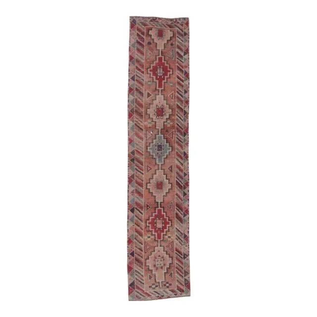 Vintage Natural Turkish Hand-Knotted Pink Runner 80x360